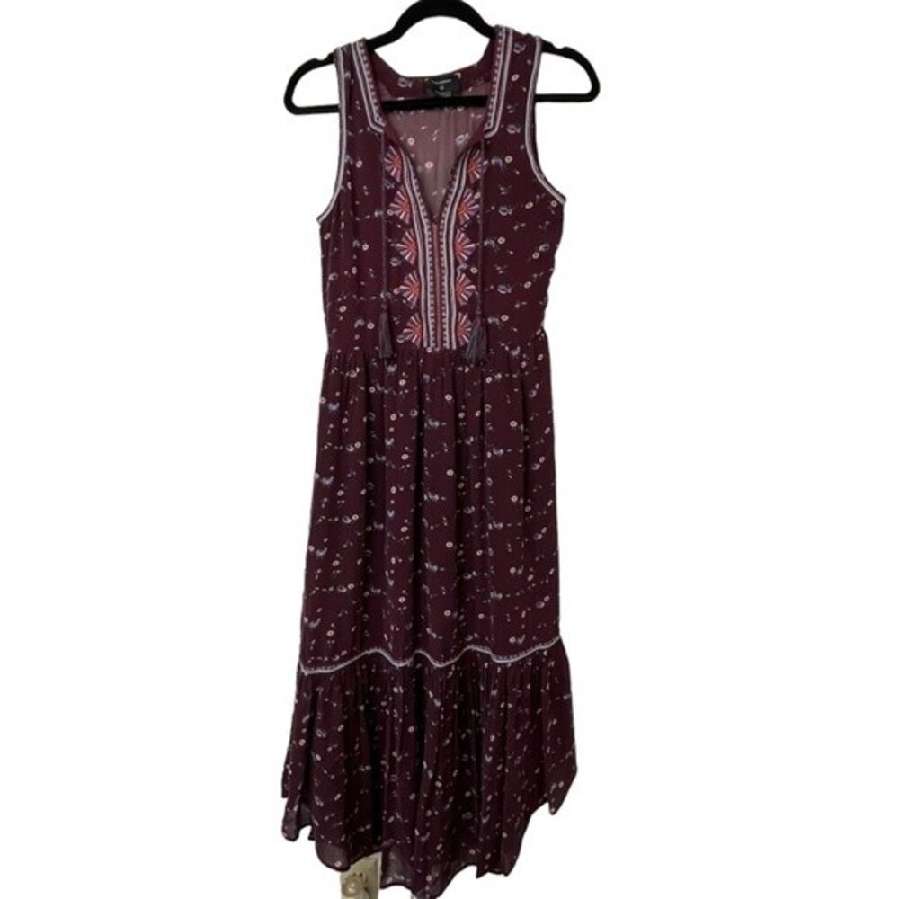 Ulla Johnson Silk Leena Floral Embroidered Burgundy Midi Dress Size 0 Women